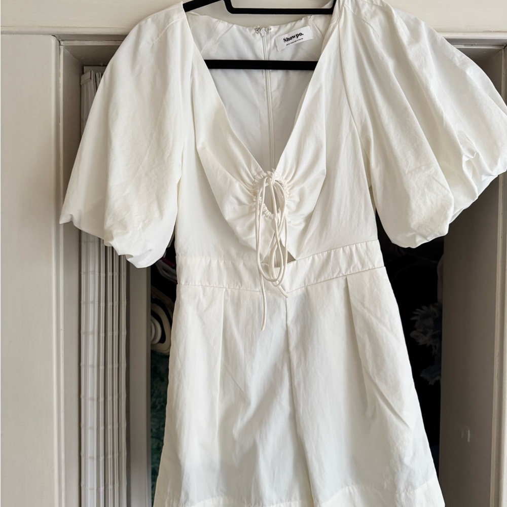 Showpo White Puff Sleeve Blouse with Tie Front